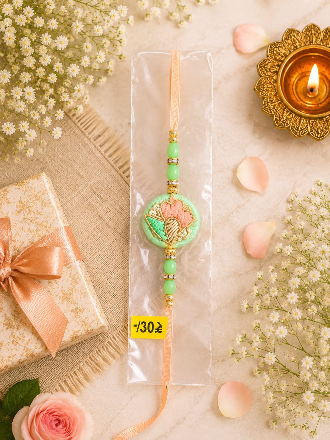 Elegant Floral Embroidered Rakhi