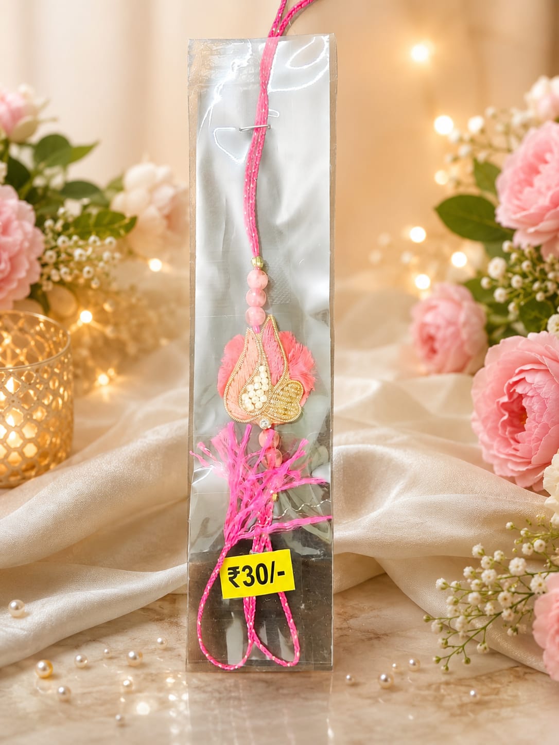 Handcrafted Pink Pearl Rakhi