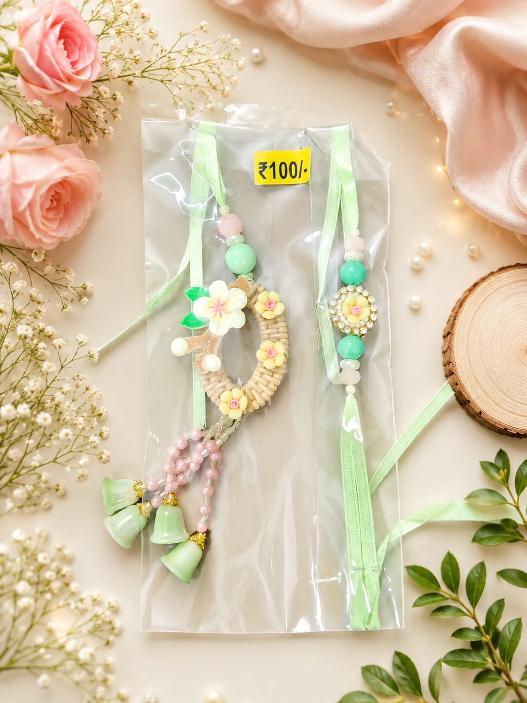 Handcrafted Pastel Rakhi Lumba Combo – Floral Festival Collection