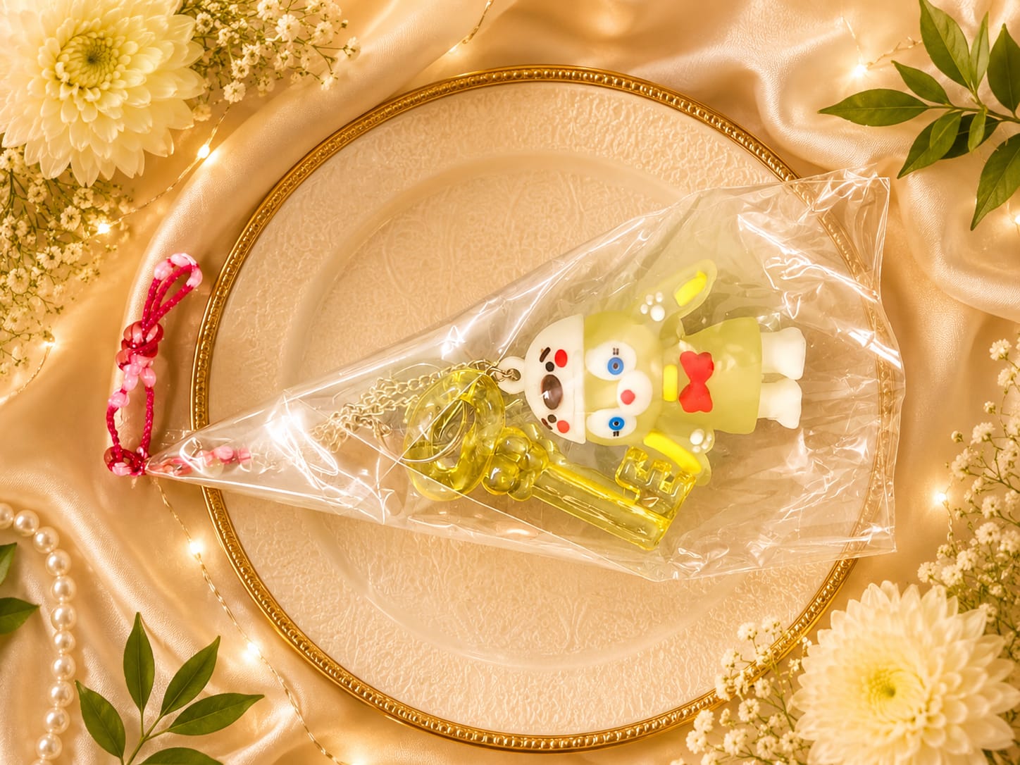 17. Cute Yellow Bunny & Golden Key Kids Rakhi