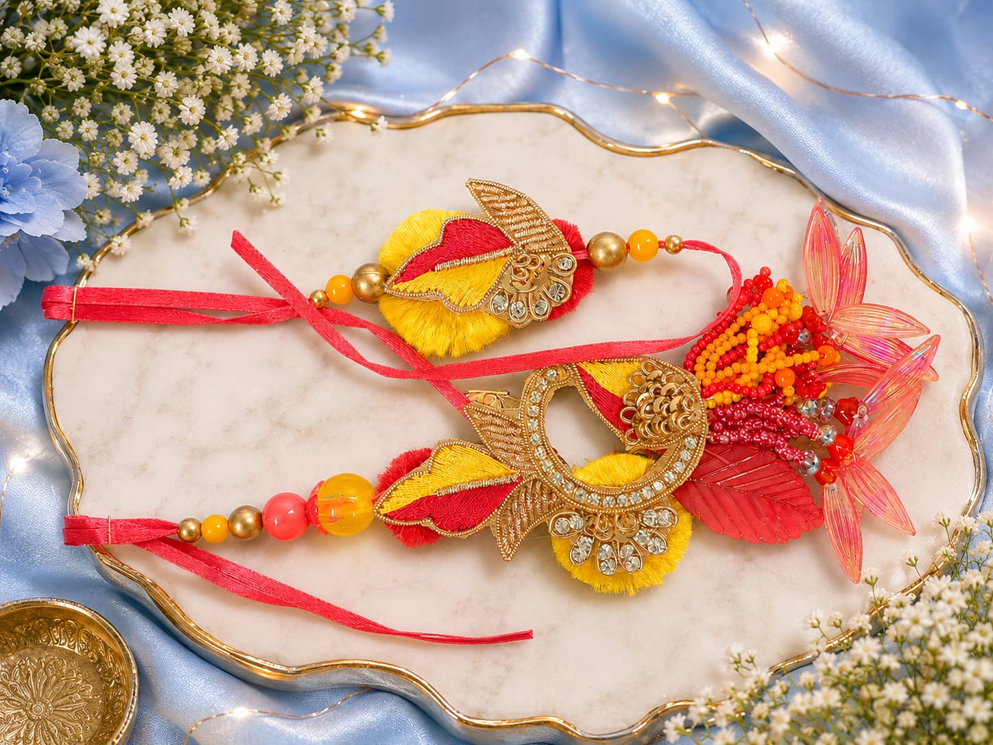 Premium Golden Leaf Designer Rakhi Combo