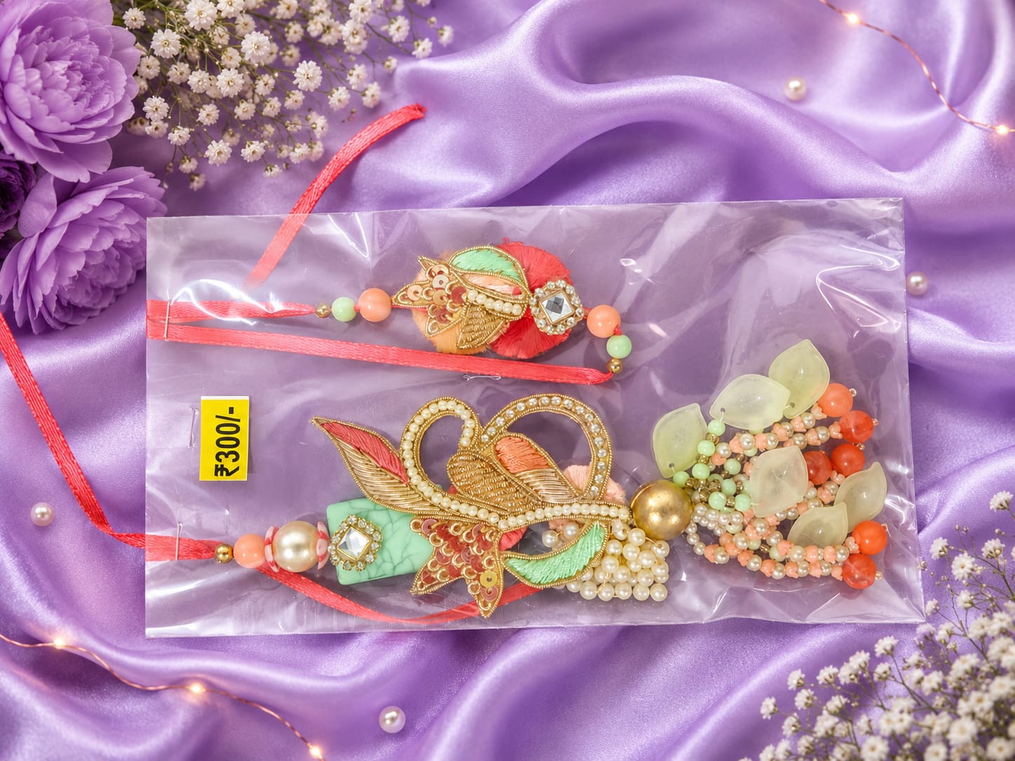 Premium Designer Peacock Rakhi with Decorative Lumba Set
