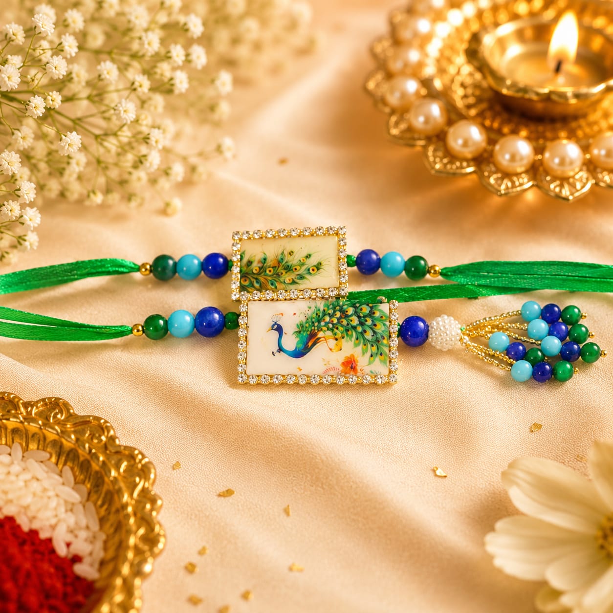Royal Peacock Print Rakhi Combo