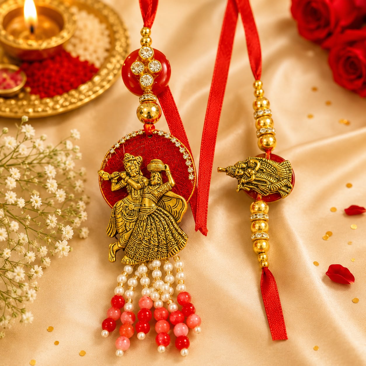 Royal Radha Krishna Designer Rakhi & Lumba