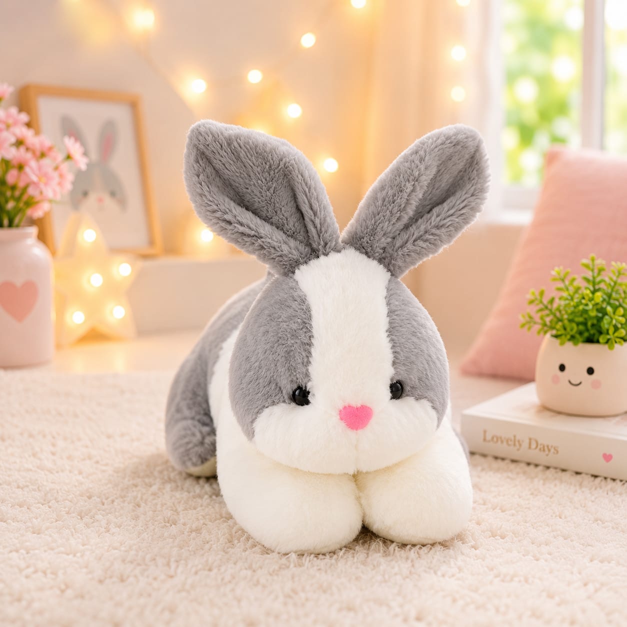 Cute Grey & White Bunny Plush Soft Toy