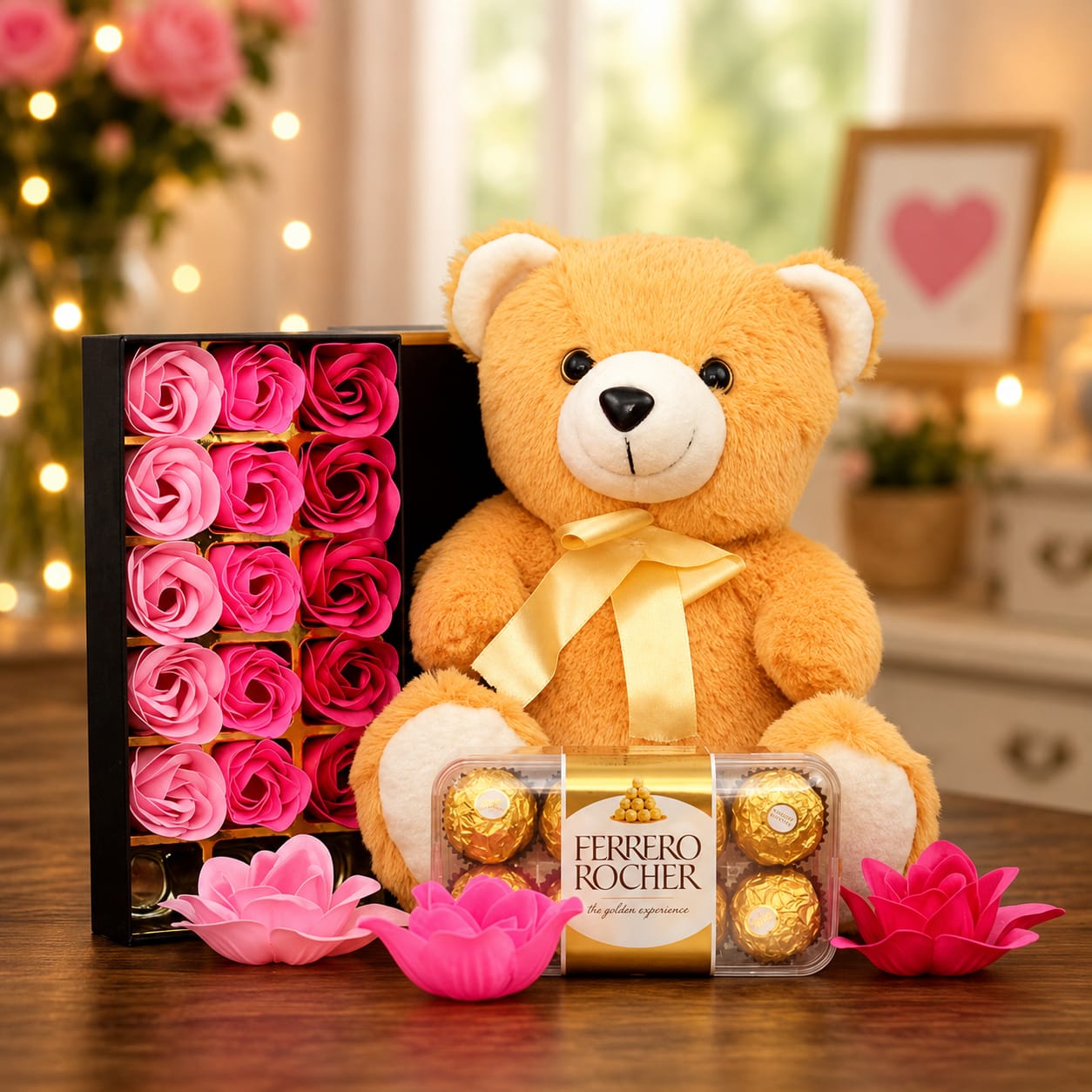 Teddy Bear with Chocolate & Rose Box