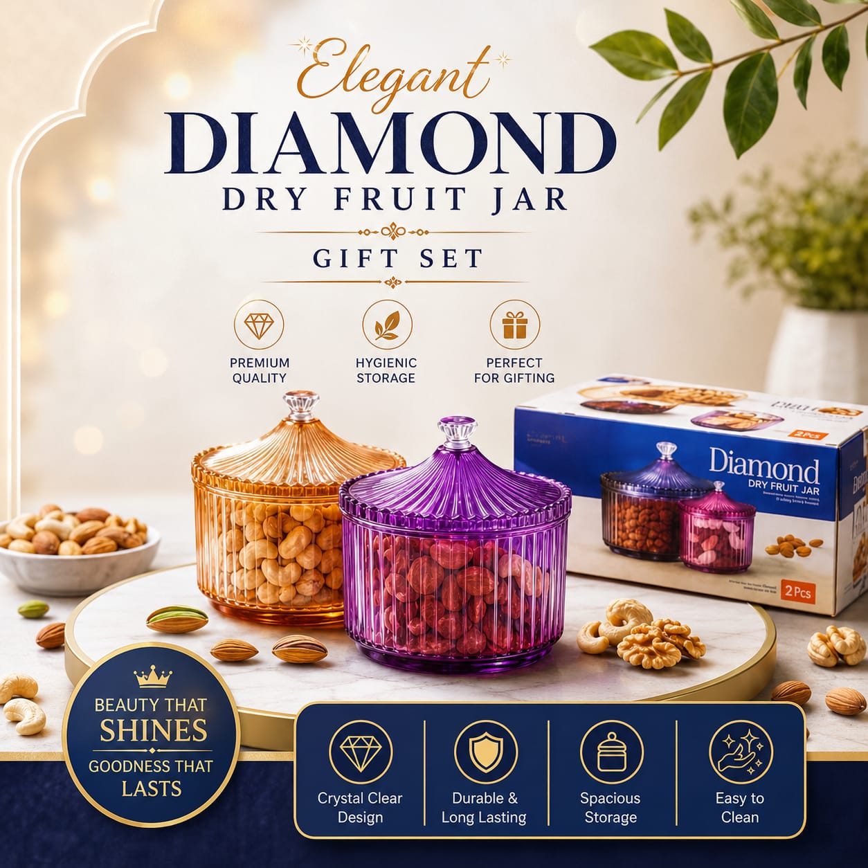 2 Pcs Diamond Dry Fruits Jar