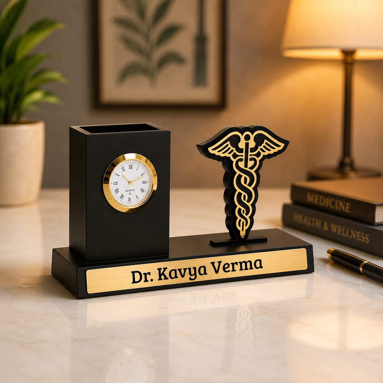 Doctor Desk Organizer with Clock & pen Stand