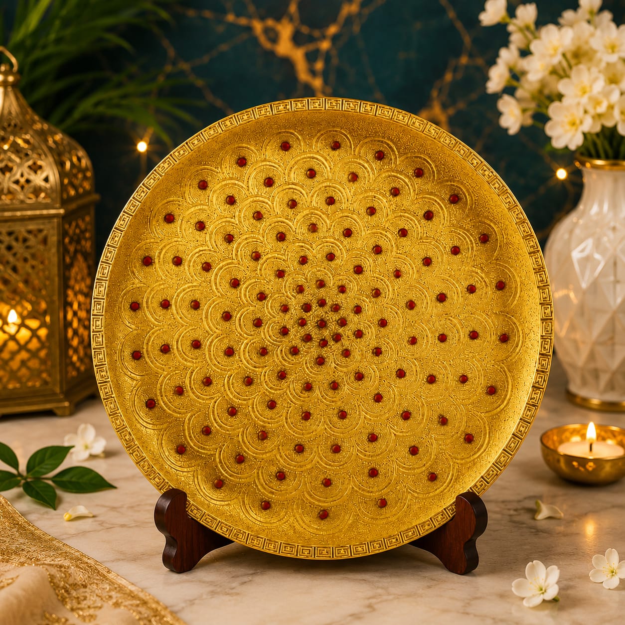 Golden Decorated Puja Thali