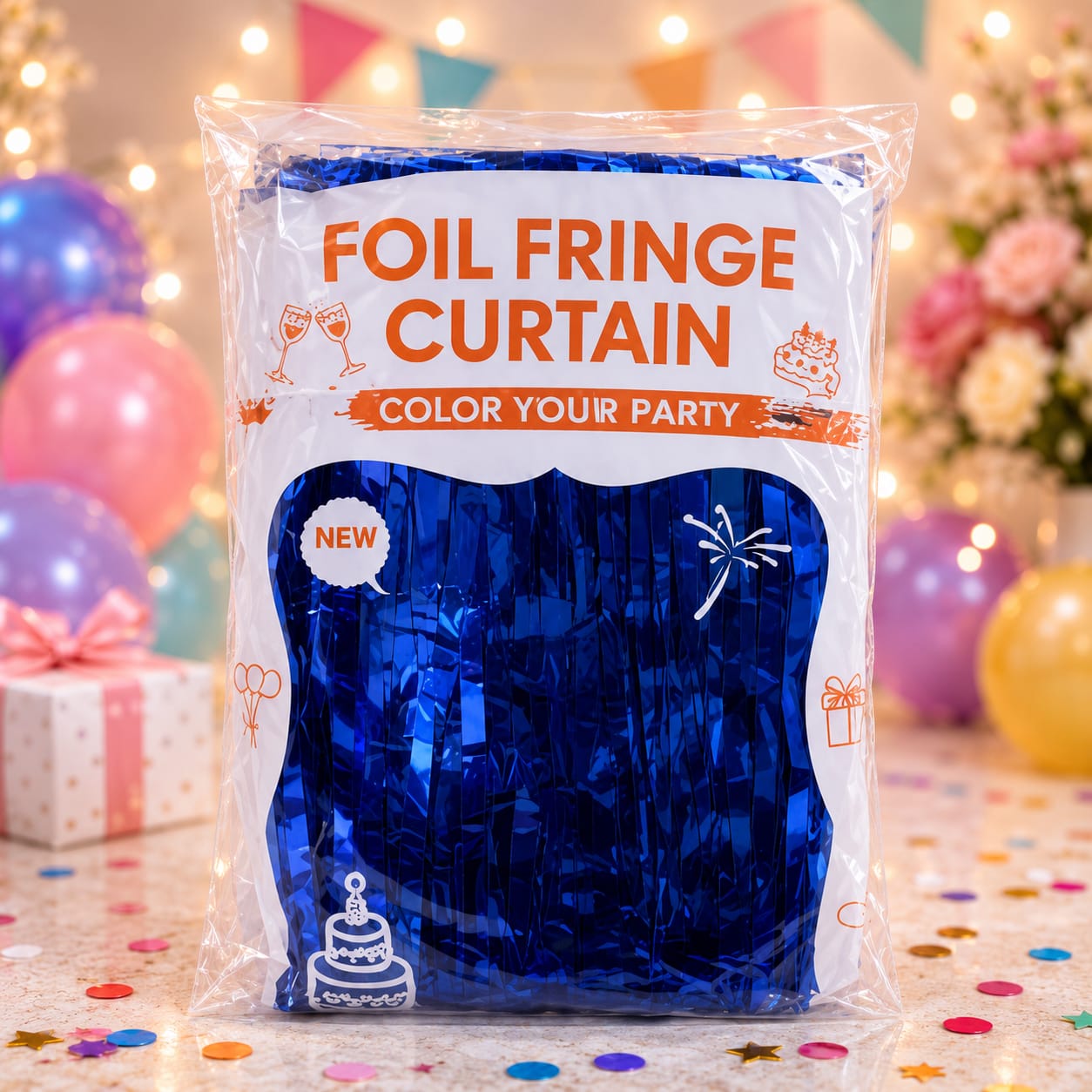 HBD Curtain ( Foil Fringe Curtain) Blue